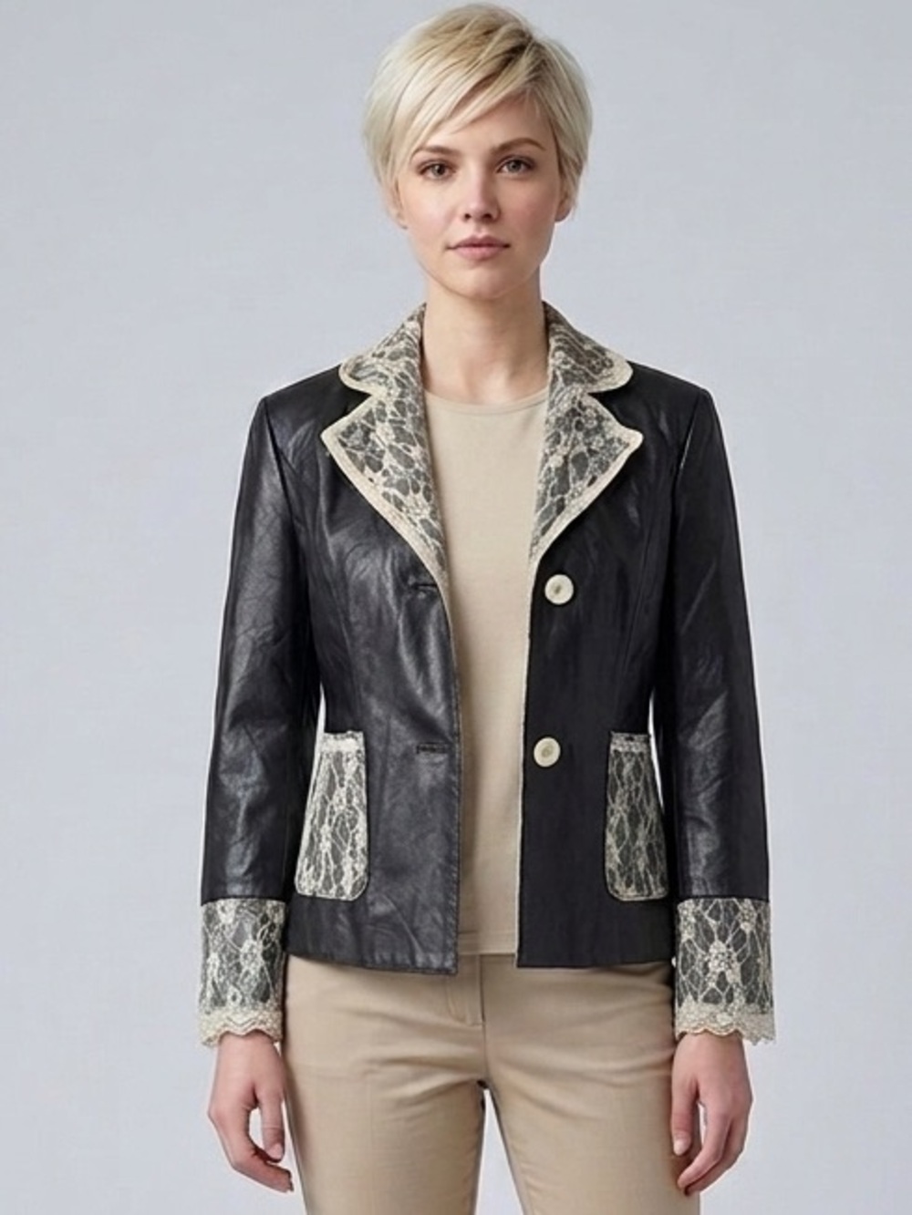 NWT Vintage Newport News Lace & Sequin Faux Leather Jacket Size 8 - Picture 8 of 8